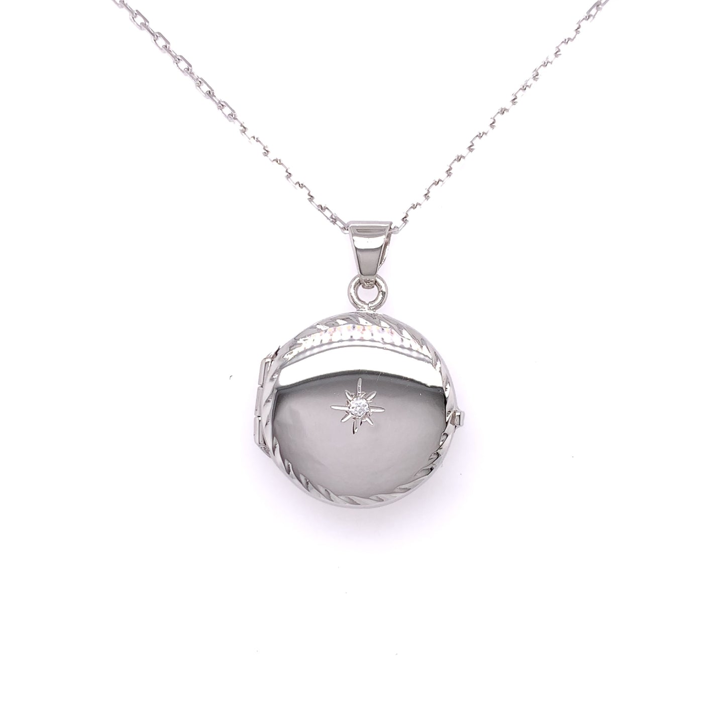 Sterling Silver Round CZ Locket