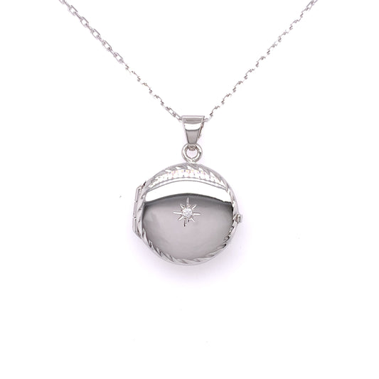 Sterling Silver Round CZ Locket SL86