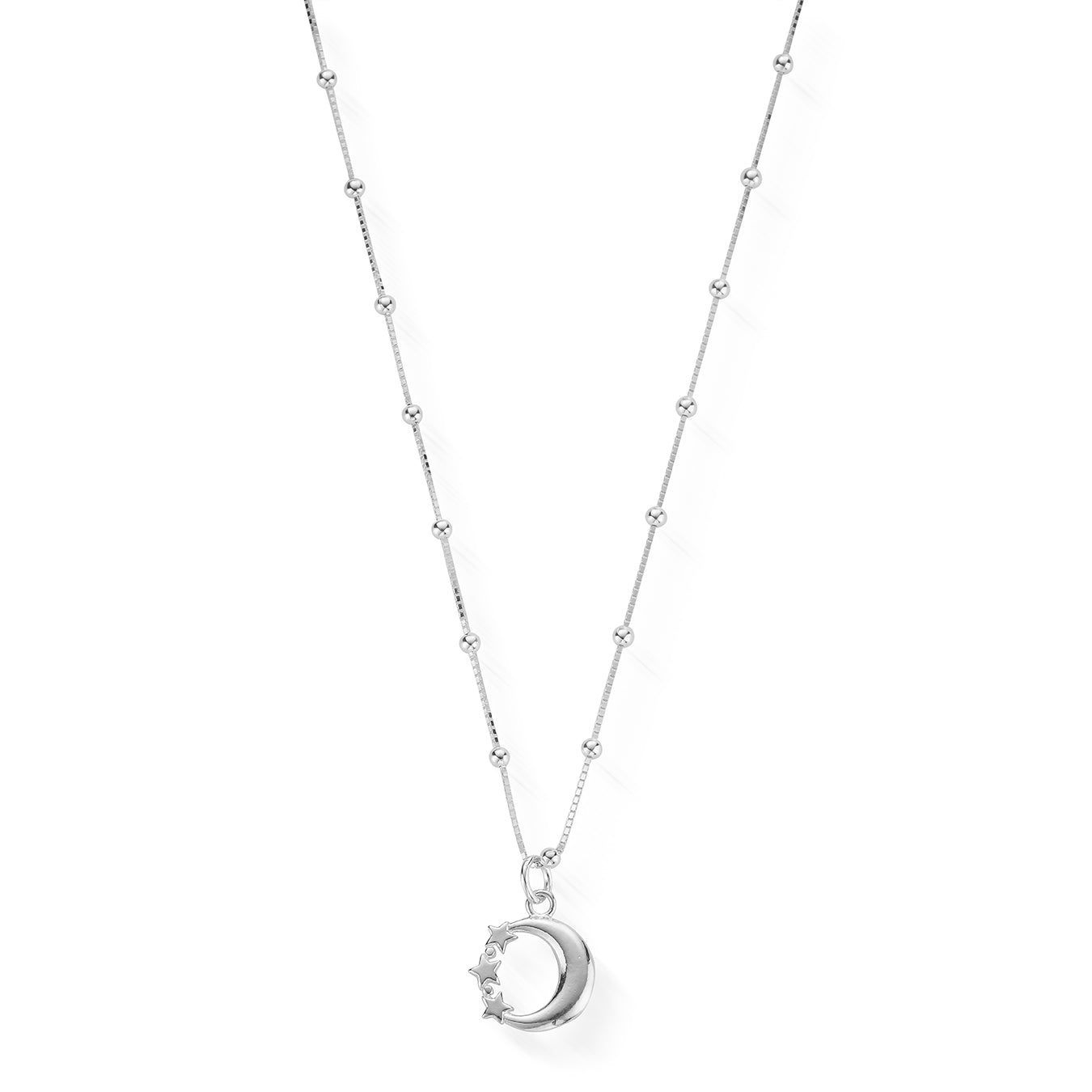 ChloBo Sterling Silver Bobble Chain Moon & Stars Necklace