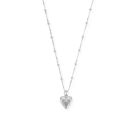 ChloBo Sterling Silver Bobble Chain Decorated Heart Necklace