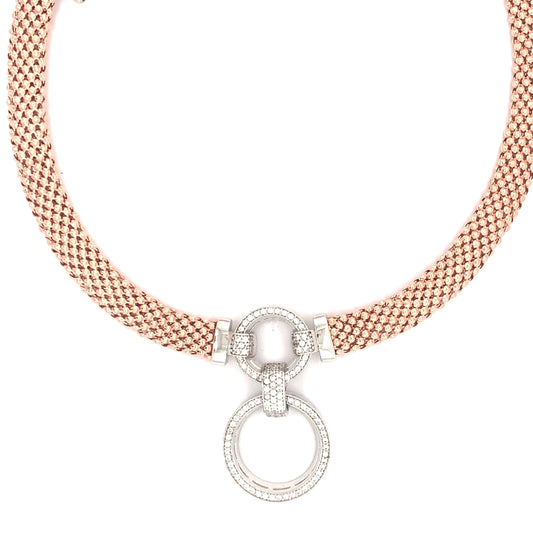 Sterling Silver & Rose CZ Circle Mesh Necklet