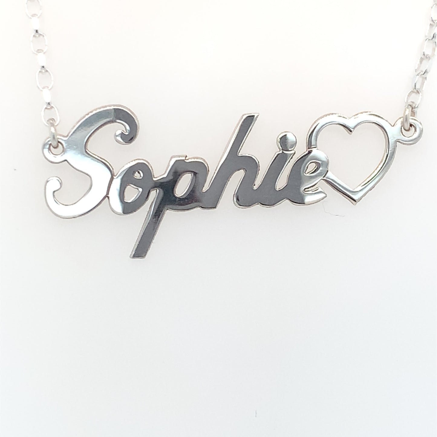Sterling Silver Medium Script Name Pendant with Heart SNP03H