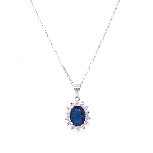 Sterling Silver Sapphire CZ "Princess Di" Pendant SP5069