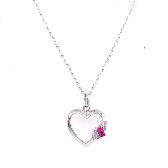 Sterling Silver CZ Pink Stones Heart Pendant