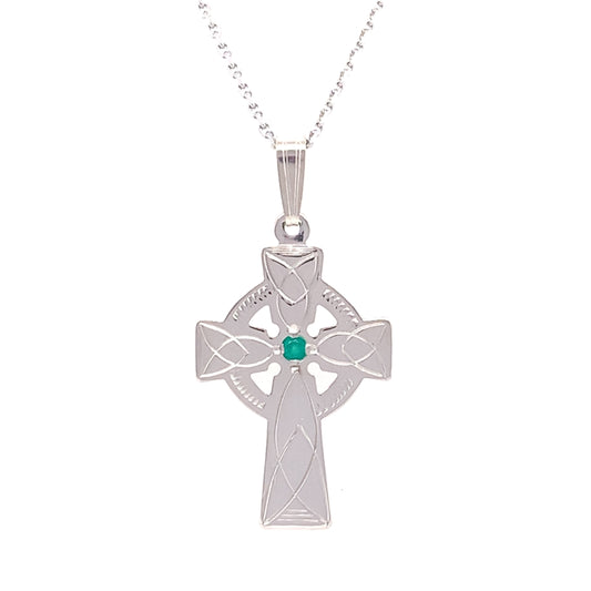 Sterling Silver Medium Engraved Celtic Cross Green Agate SP519/S