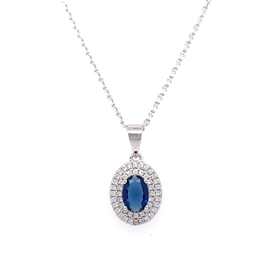 Sterling Silver Sapphire CZ Double Halo Pendant SP5215/S