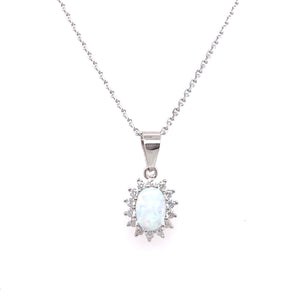 Sterling Silver Opal CZ Small Oval Cluster Pendant
