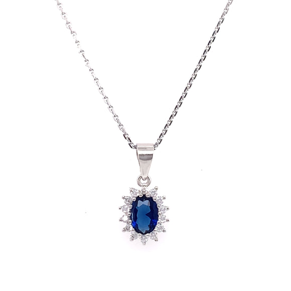 Sterling Silver Sapphire CZ Small Cluster Pendant