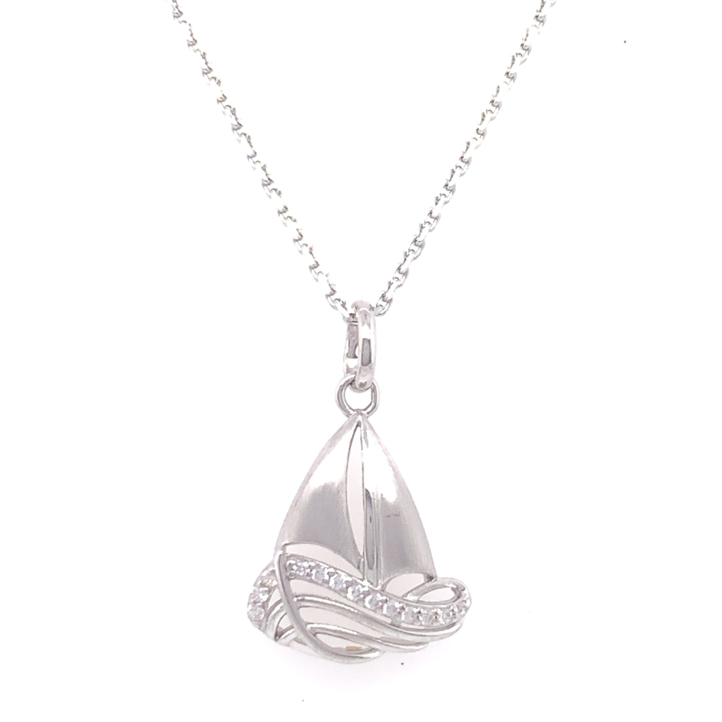 Sterling Silver CZ "Fair Winds" Sailboat Pendant SP5833