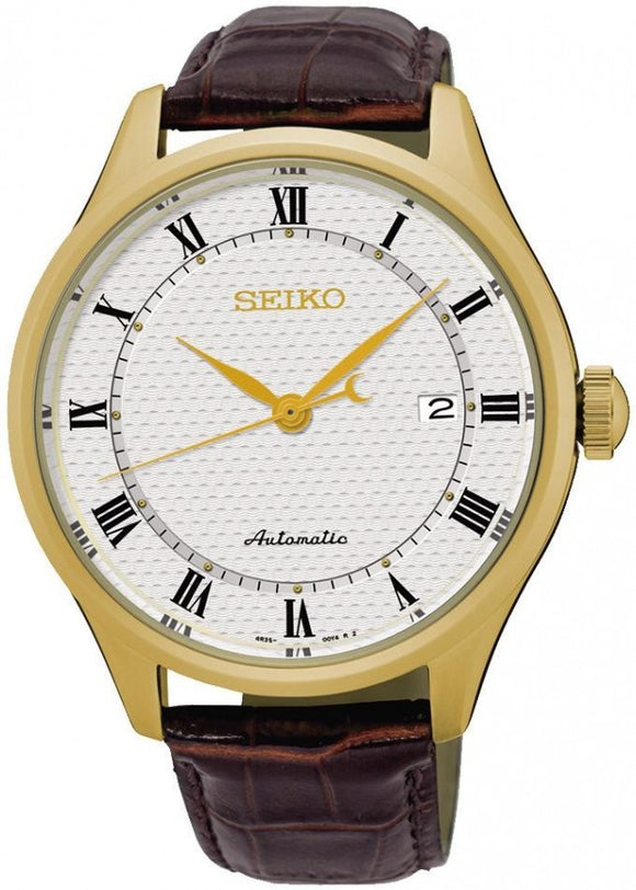 SEIKO GENTS AUTOMATIC WATCH WITH BROWN LEATHER STRAP