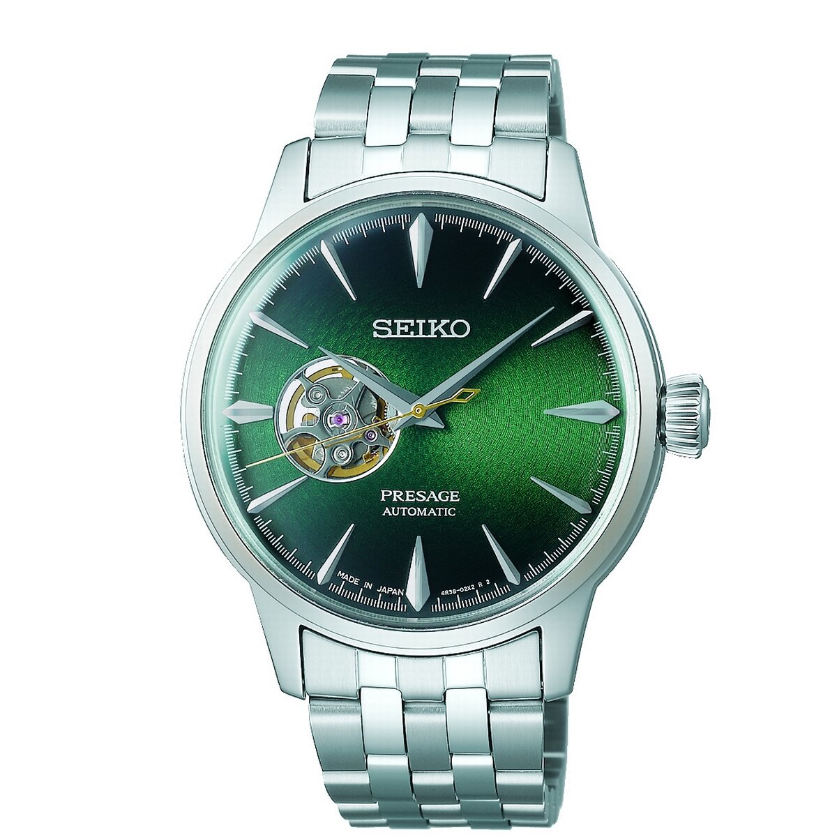 SEIKO SEIKO PRESAGE AUTOMATIC OPEN HEART COCKTAIL GREEN DIAL BRACELET WATCH