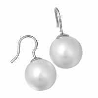 Silver 12mm White Pearl Hook Earrings