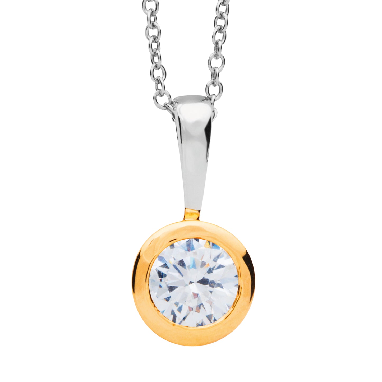 Sterling Silver Gold Plated Classic Solitaire Pendant