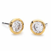 Silver Gold-plated CZ Classic Solitaire Stud Earrings