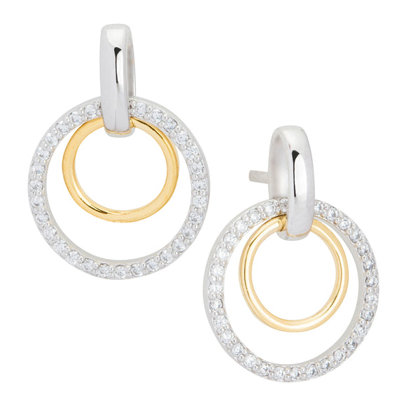 Silver Gold Plated CZ Circles Earrings ST1592