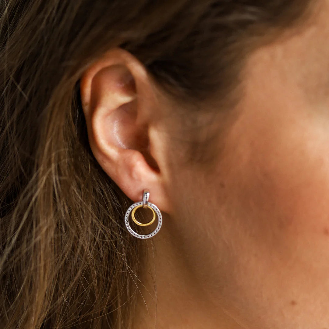 Silver Gold Plated CZ Circles Earrings ST1592