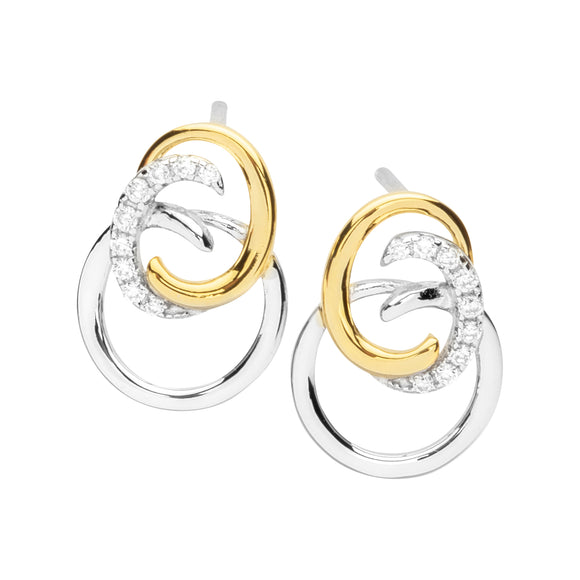 Silver Gold Plated CZ Circles Earrings ST1735