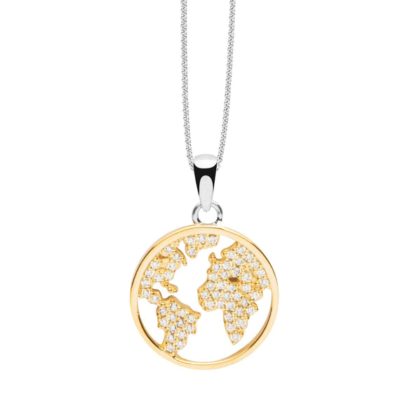 Sterling Silver Gold Plated My World CZ Necklace