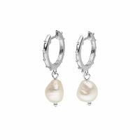 Silver Freshwater Pearl Beaded Huggie Earrings