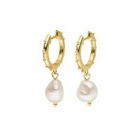 Silver Gold Plated Freshwater Pearl Beaded Huggie Earrings ST2015