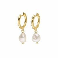 Silver Gold Plated Freshwater Pearl Beaded Huggie Earrings