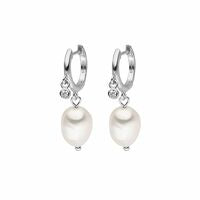 Silver Freshwater Pearl CZ Huggie Earrings ST2024