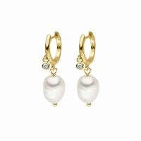 Silver Gold Plated Freshwater Pearl CZ Huggie Earrings