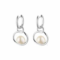 Silver Freshwater Pearl Circle Huggie Earrings