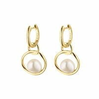 Silver Gold Plated Freshwater Pearl Circle Huggie Earrings ST2027
