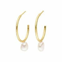 Silver Gold Plated Freshwater Pearl Textured Hoop Earrings ST2029