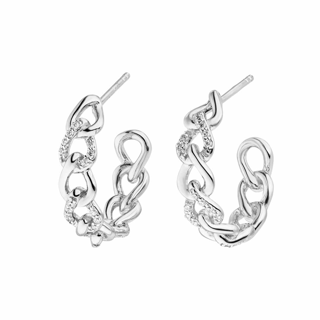 Silver Chain Link Hoop Earrings Medium ST2068