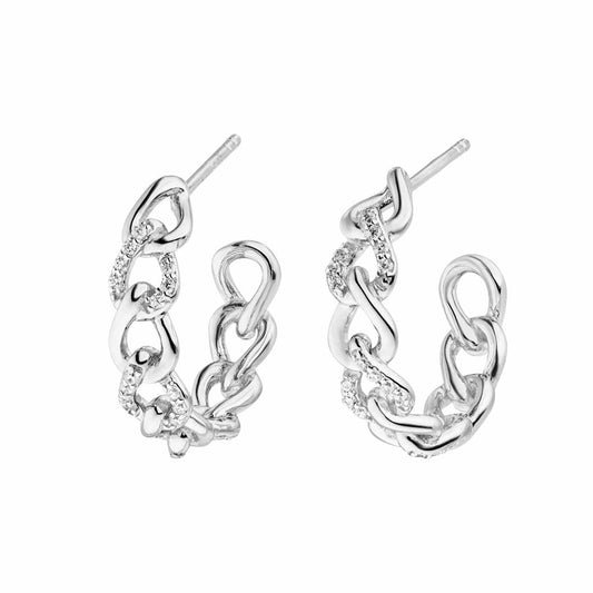 Silver Chain Link Hoop Earrings Medium ST2068