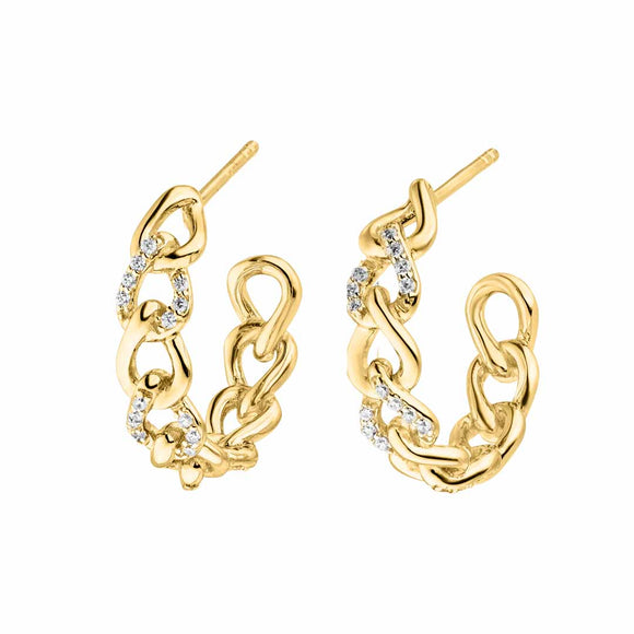 Silver Gold-plated Chain Link Hoop Earrings Medium ST2069