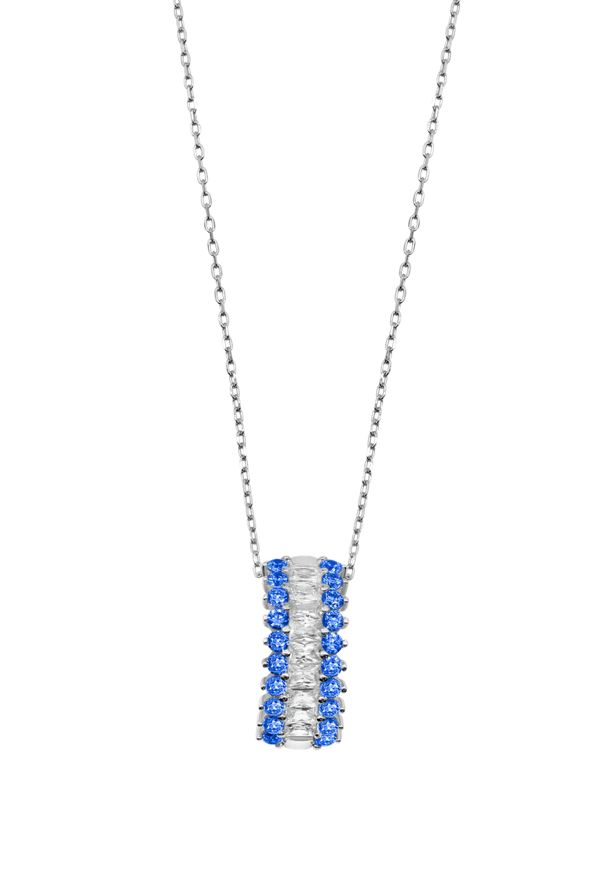 Sterling Silver Blue CZ Baguette Pendant