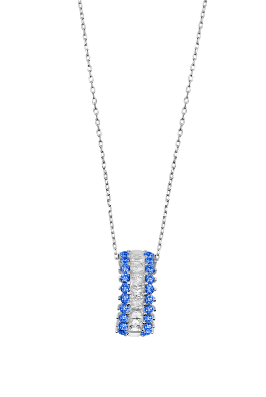 Sterling Silver Blue CZ Baguette Pendant