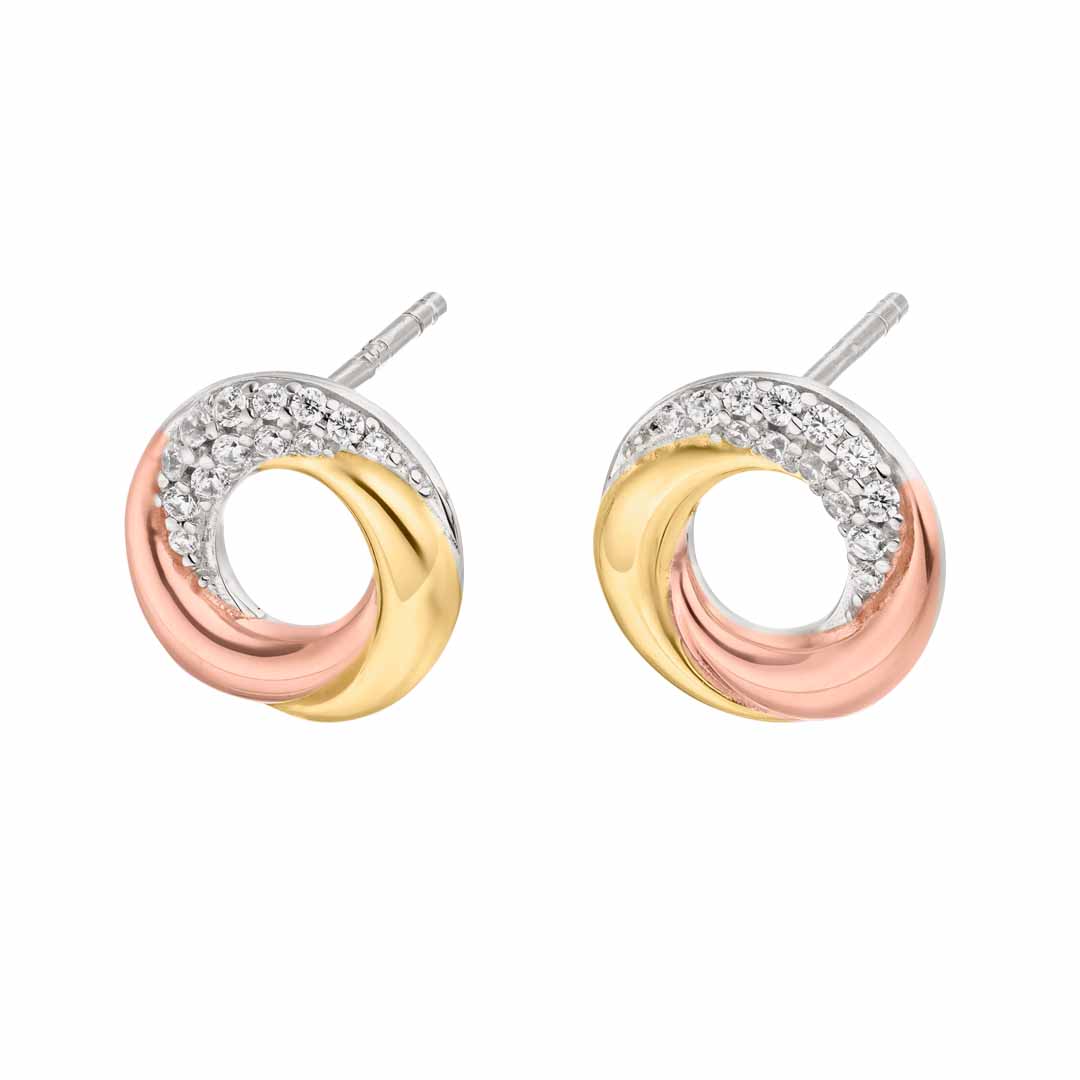 Silver 3 Colour CZ Twisted Circle Earrings ST2094