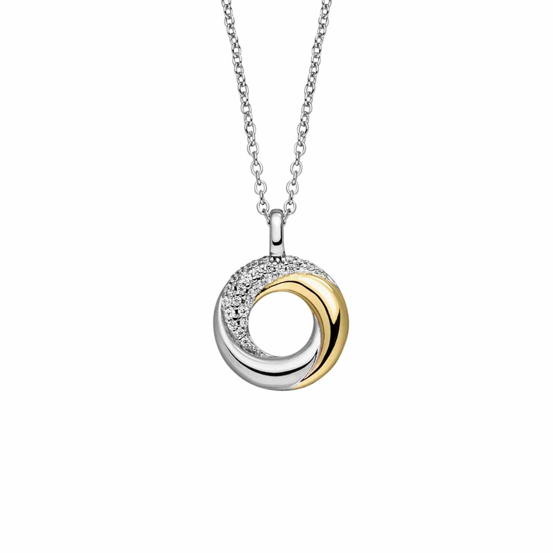 Sterling Silver Bi-Colour Twisted Circle CZ Pendant