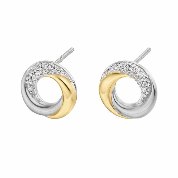 Silver 2 Colour CZ Twisted Circle Earrings