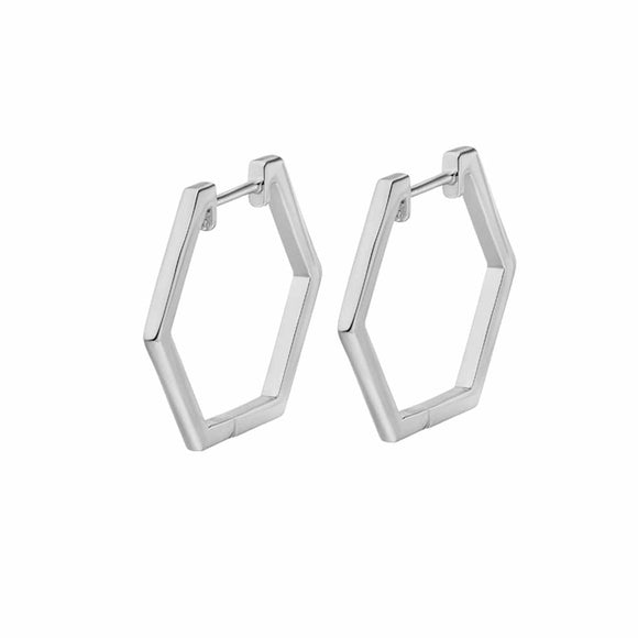 Silver Hexagonal Hoop Earrings Small