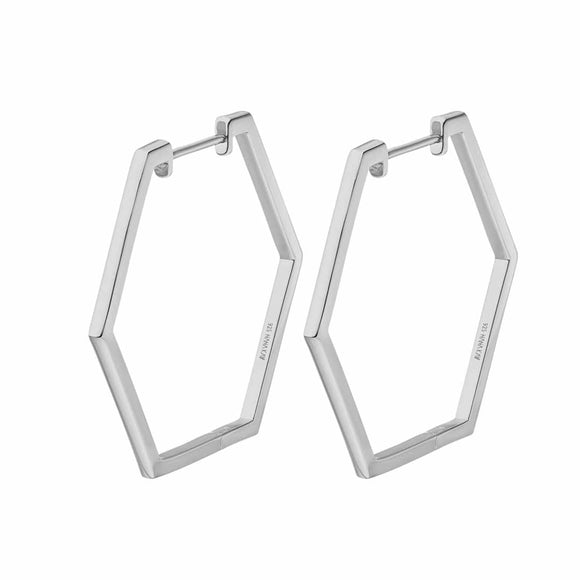 Silver Hexagonal Hoop Earrings Large