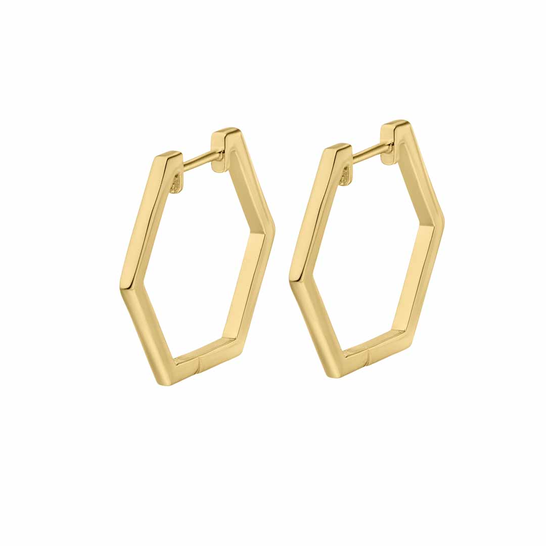 Silver Gold-plated Hexagonal Hoop Earrings Small ST2114