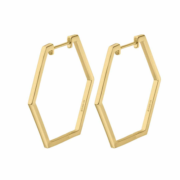 Silver Gold-plated Hexagonal Hoop Earrings Large