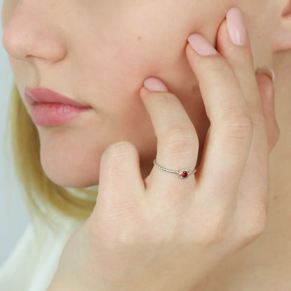 Silver Delicate Touch Ring Red