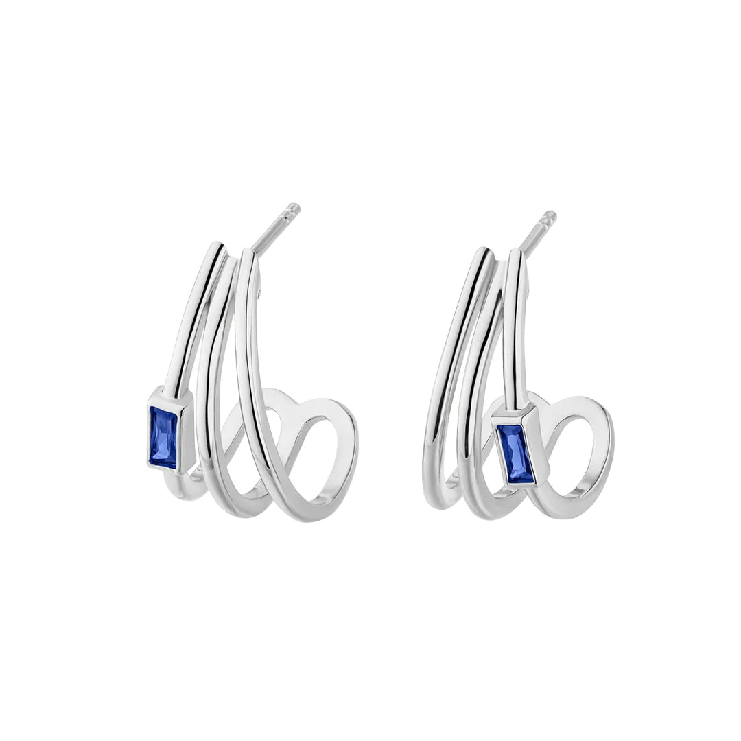 Silver Modern Aztec Hoop Earrings Blue