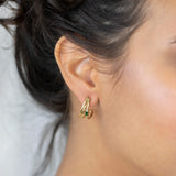 Silver Modern Gold Plated Aztec Hoop Earrings Green