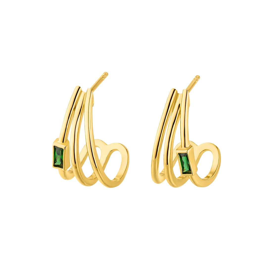 Silver Modern Gold Plated Aztec Hoop Earrings Green