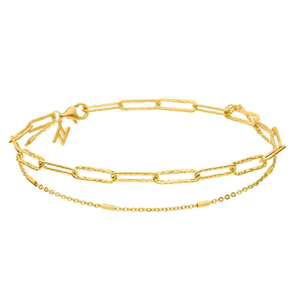 Sterling Silver Gold Plated Vivid Chain Layered Bracelet