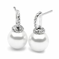 Silver 10mm White Pearl & CZ Stud Earrings