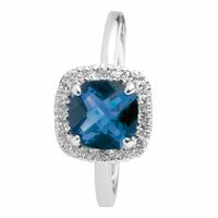 Sterling Silver Sapphire CZ Classic Cushion Halo Ring