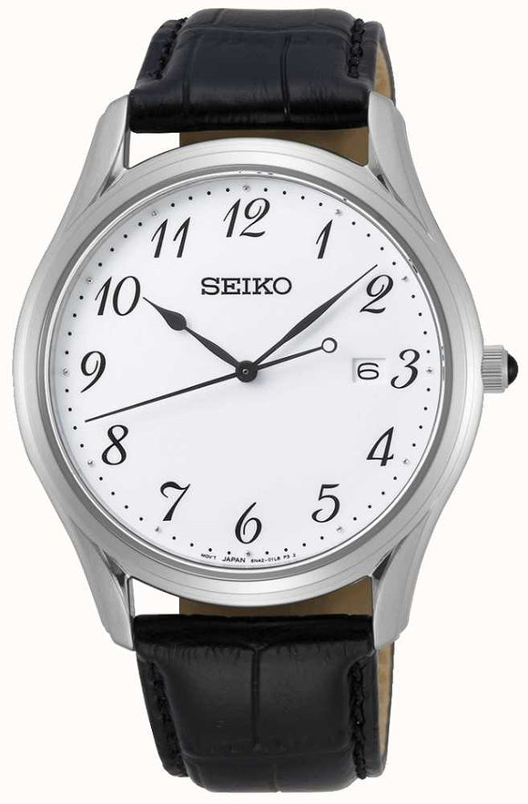SEIKO GENTS QUARTZ WATCH WITH BROWN LEATHER STRAP
